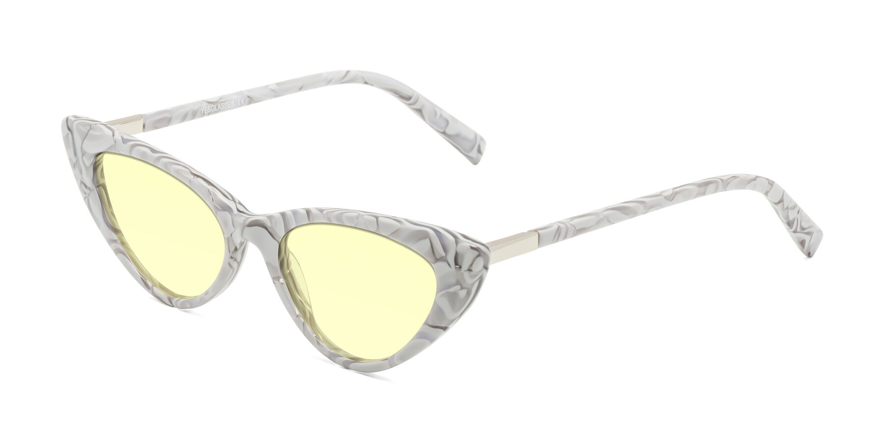 Angle of Sparks in White Floral with Light Yellow Tinted Lenses