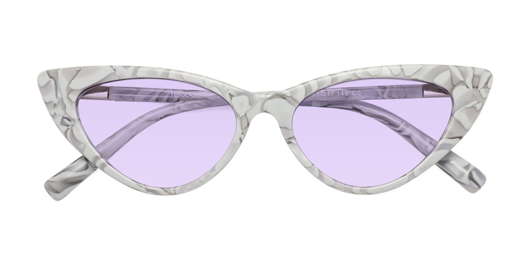 Folded Front of Sparks in White Floral with Light Purple Tinted Lenses