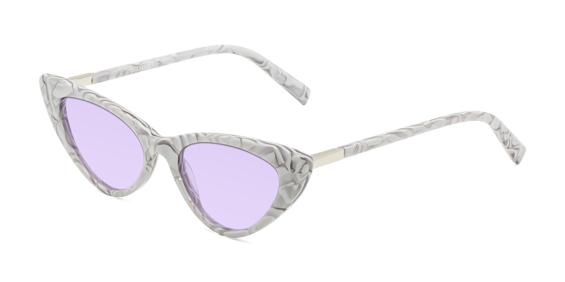 Angle of Sparks in White Floral with Light Purple Tinted Lenses