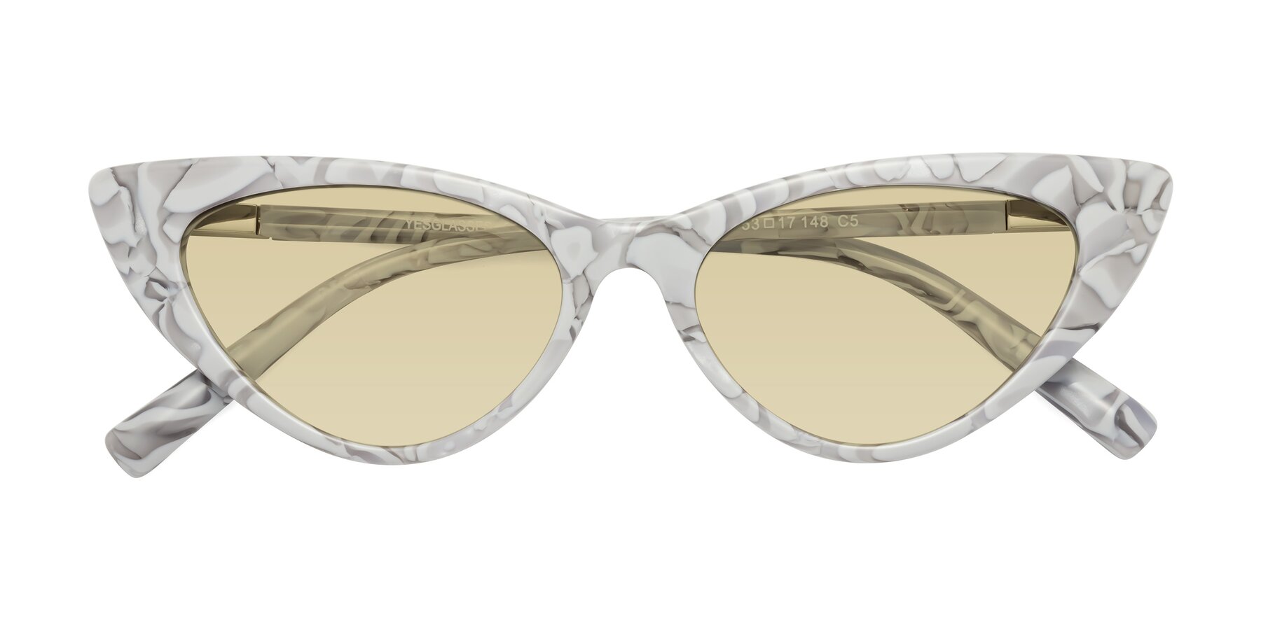 Folded Front of Sparks in White Floral with Light Champagne Tinted Lenses