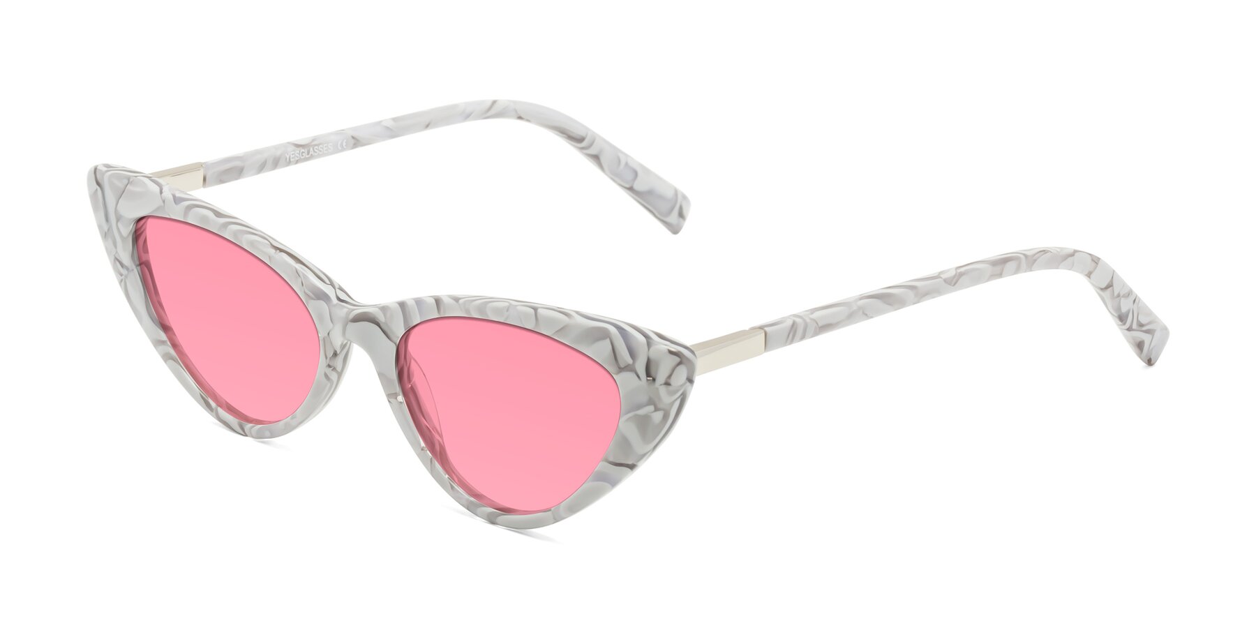 Angle of Sparks in White Floral with Pink Tinted Lenses