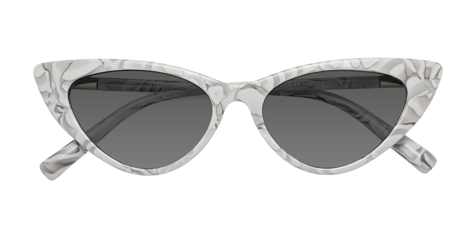 Folded Front of Sparks in White Floral with Medium Gray Tinted Lenses