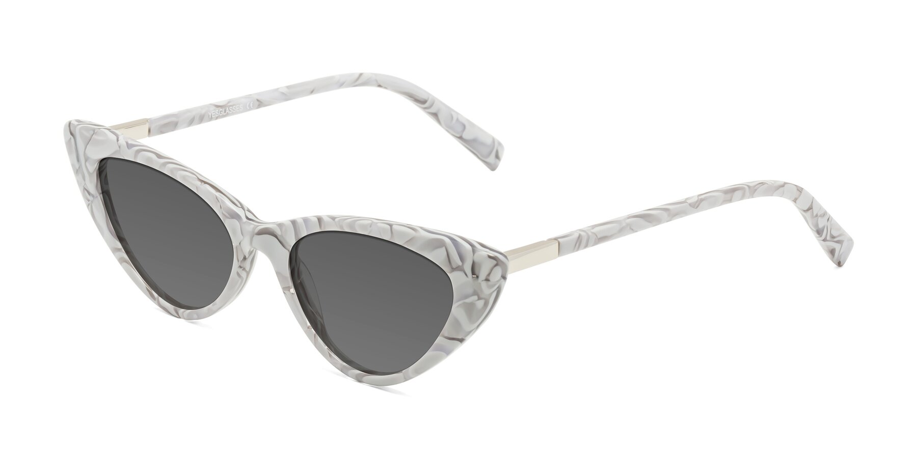 Angle of Sparks in White Floral with Medium Gray Tinted Lenses