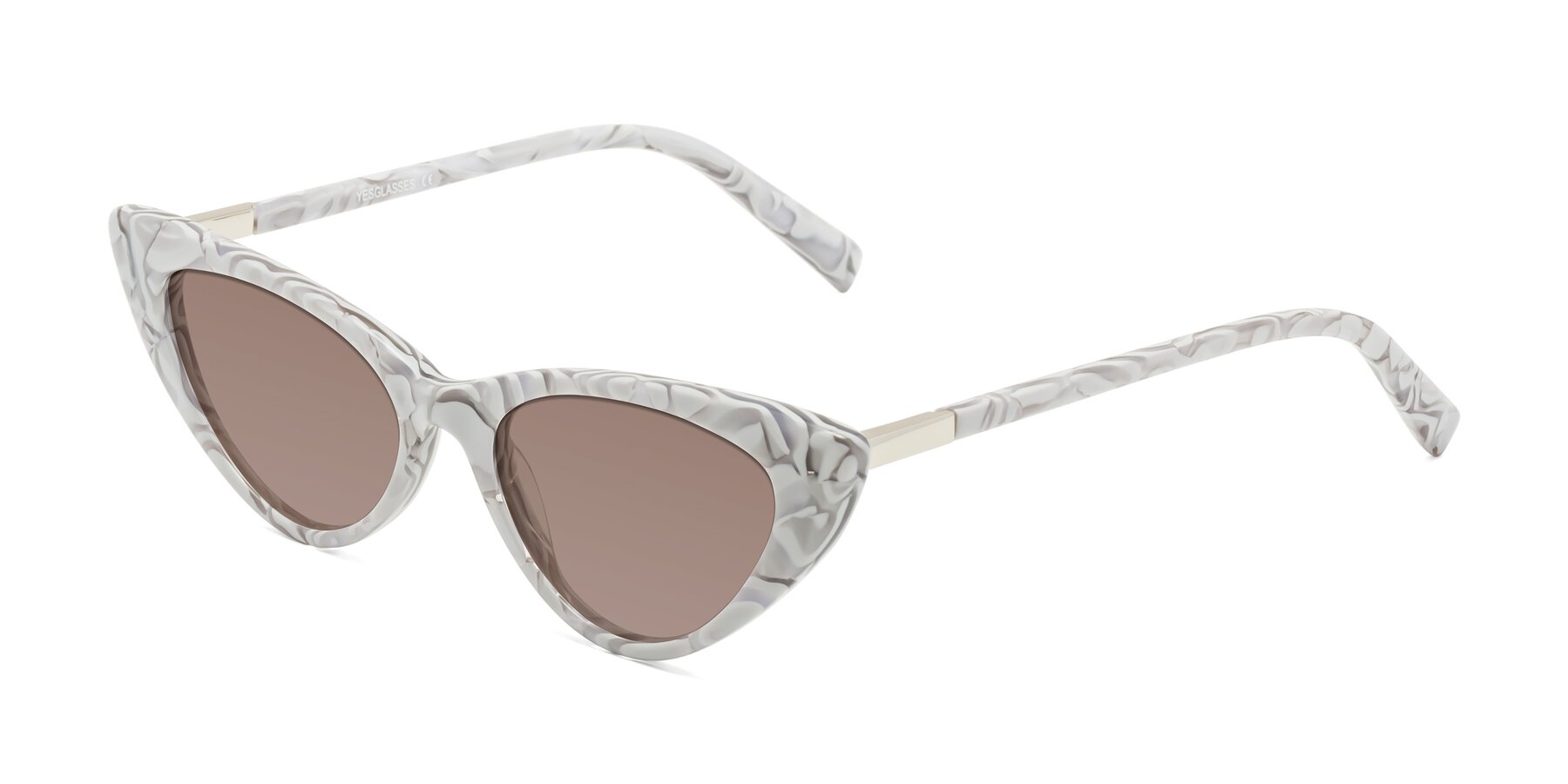 Angle of Sparks in White Floral with Medium Brown Tinted Lenses