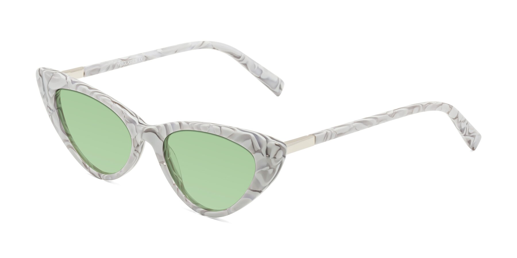 Angle of Sparks in White Floral with Medium Green Tinted Lenses