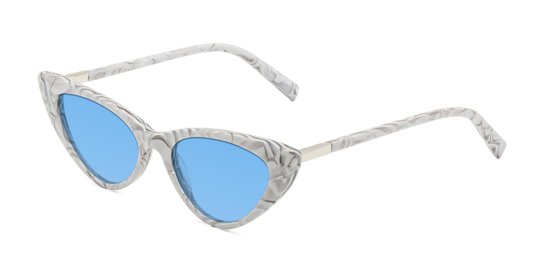 Angle of Sparks in White Floral with Medium Blue Tinted Lenses