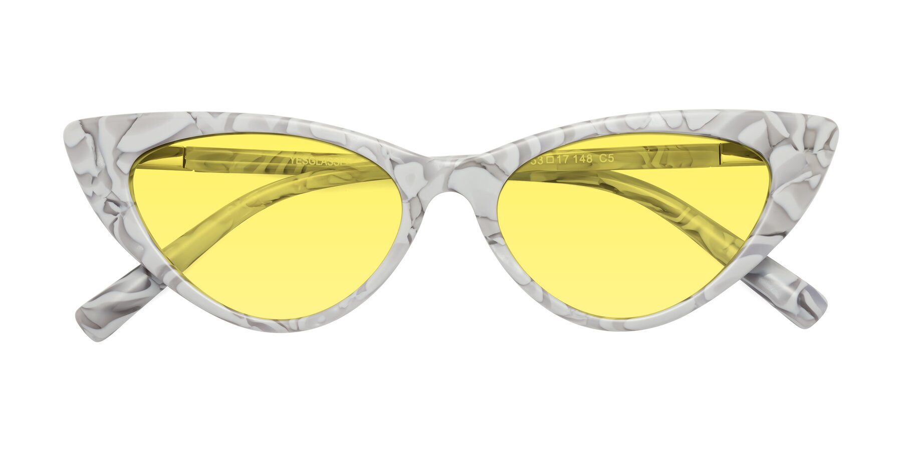 Folded Front of Sparks in White Floral with Medium Yellow Tinted Lenses