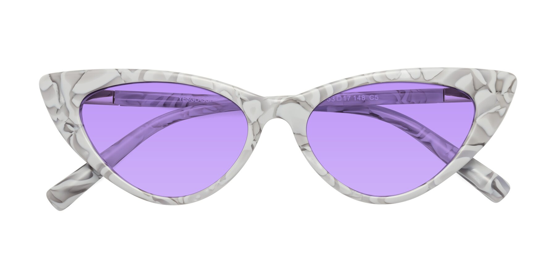 Folded Front of Sparks in White Floral with Medium Purple Tinted Lenses