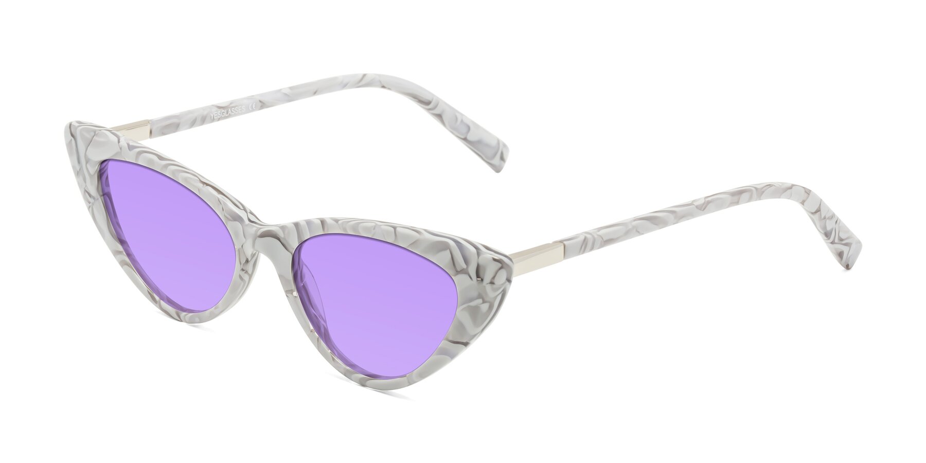 Angle of Sparks in White Floral with Medium Purple Tinted Lenses