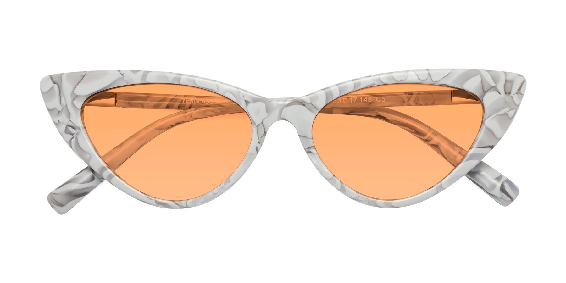 Folded Front of Sparks in White Floral with Medium Orange Tinted Lenses