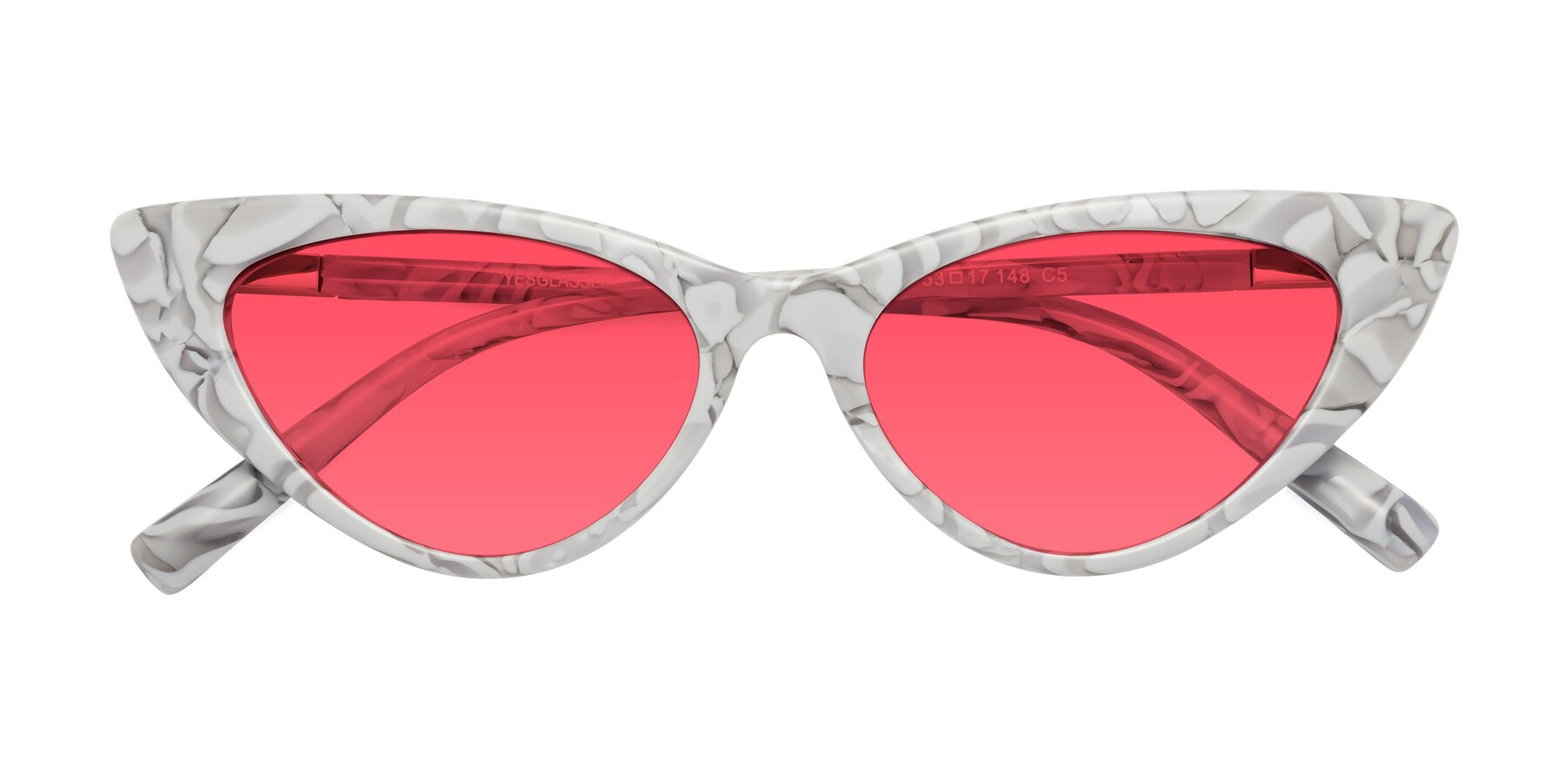 Folded Front of Sparks in White Floral with Red Tinted Lenses