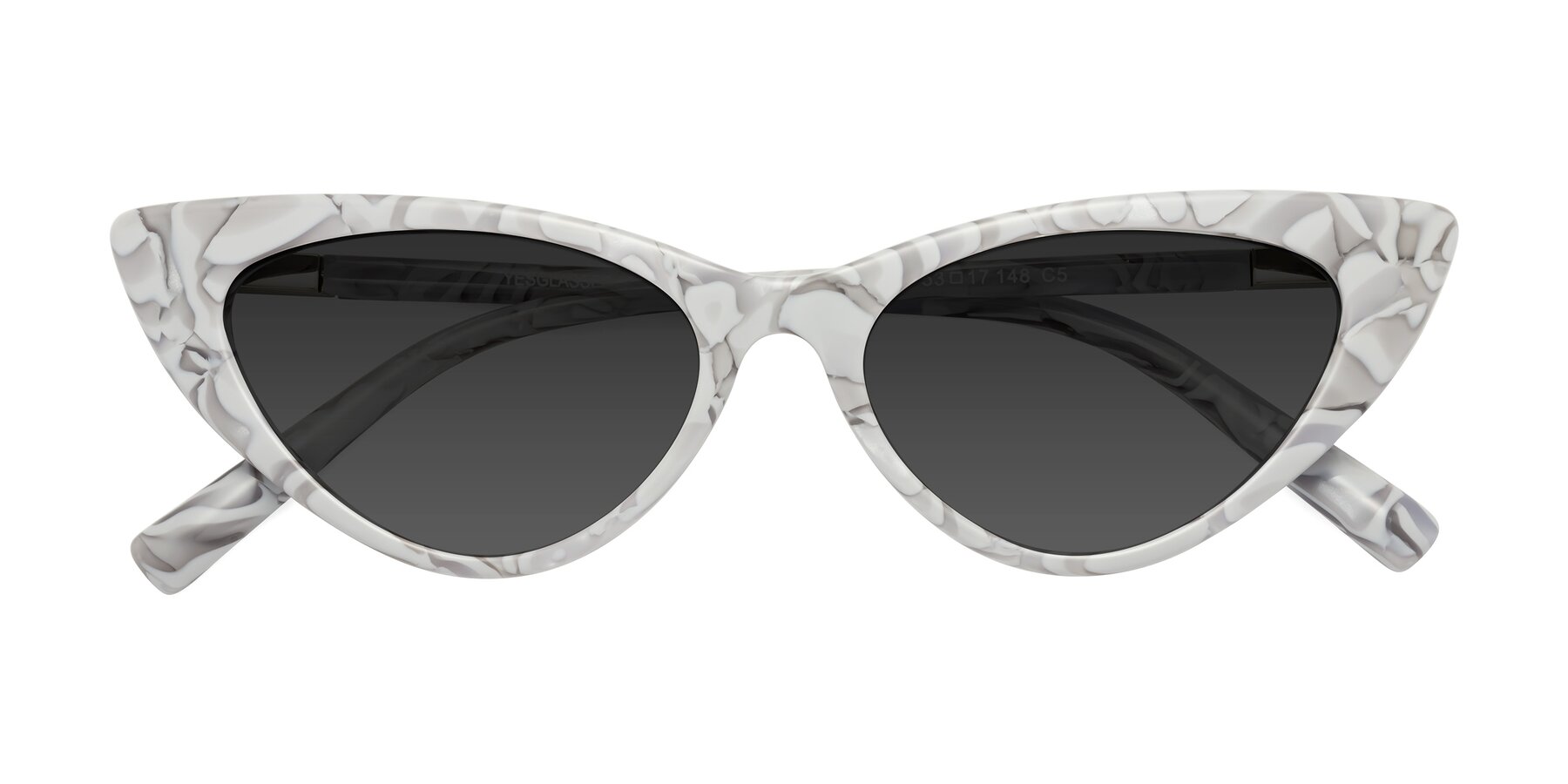 Folded Front of Sparks in White Floral with Gray Tinted Lenses