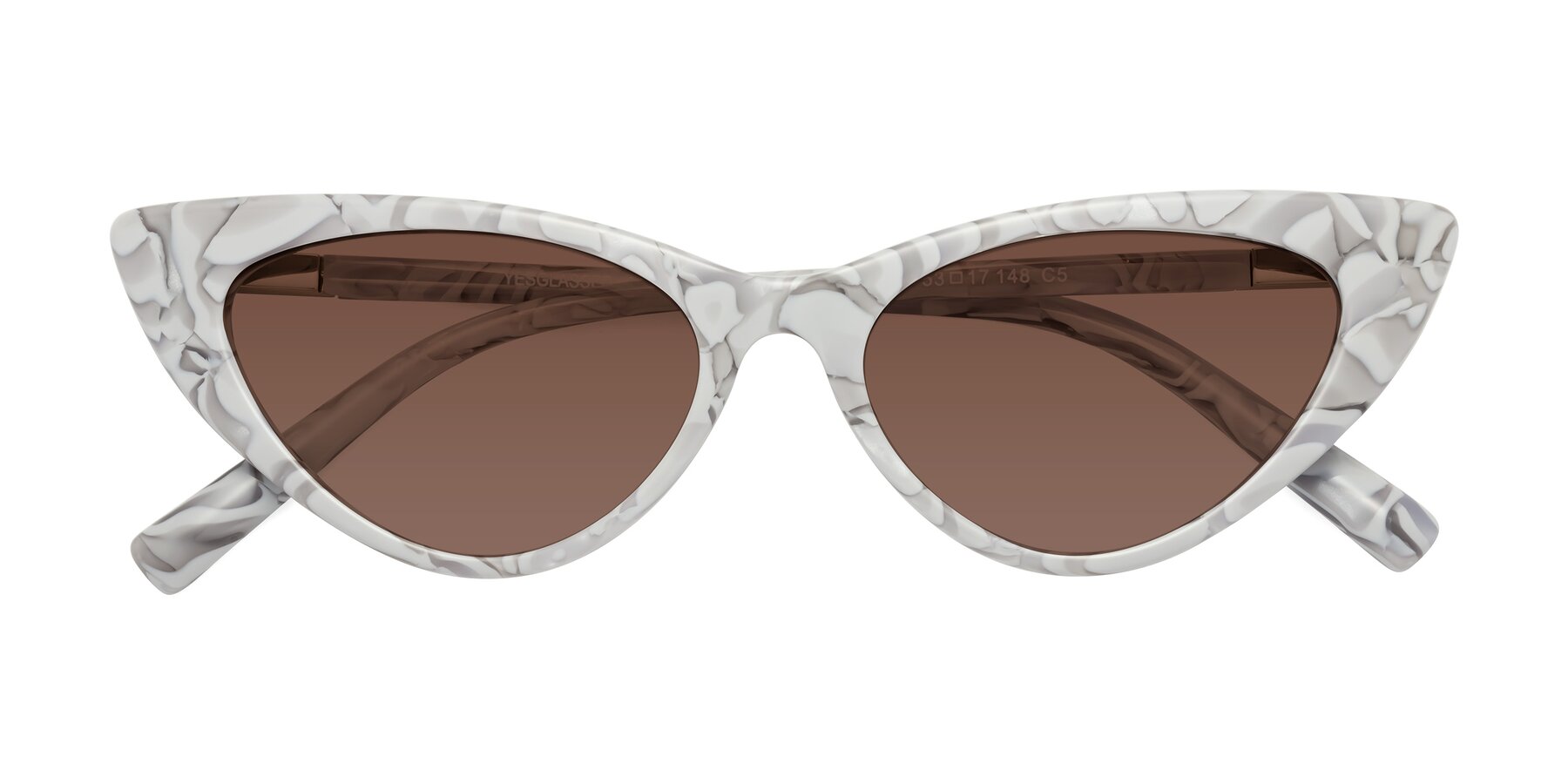 Folded Front of Sparks in White Floral with Brown Tinted Lenses