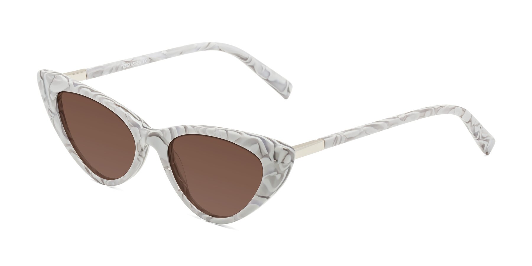 Angle of Sparks in White Floral with Brown Tinted Lenses