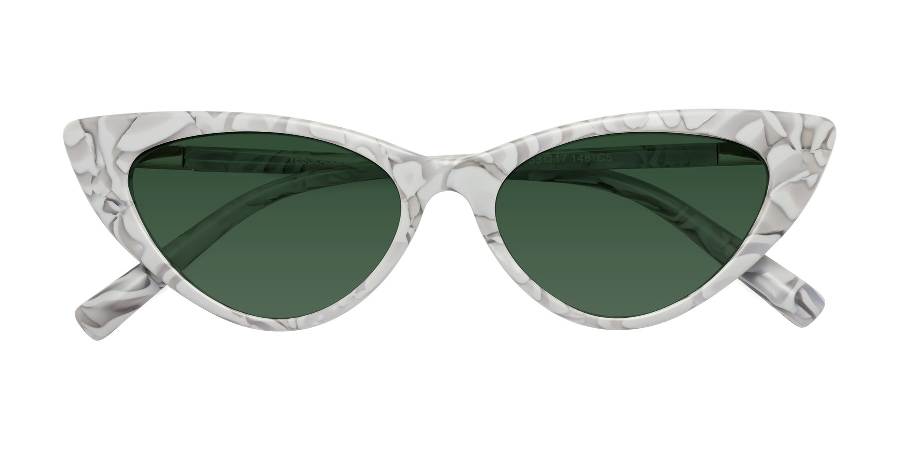 Folded Front of Sparks in White Floral with Green Tinted Lenses