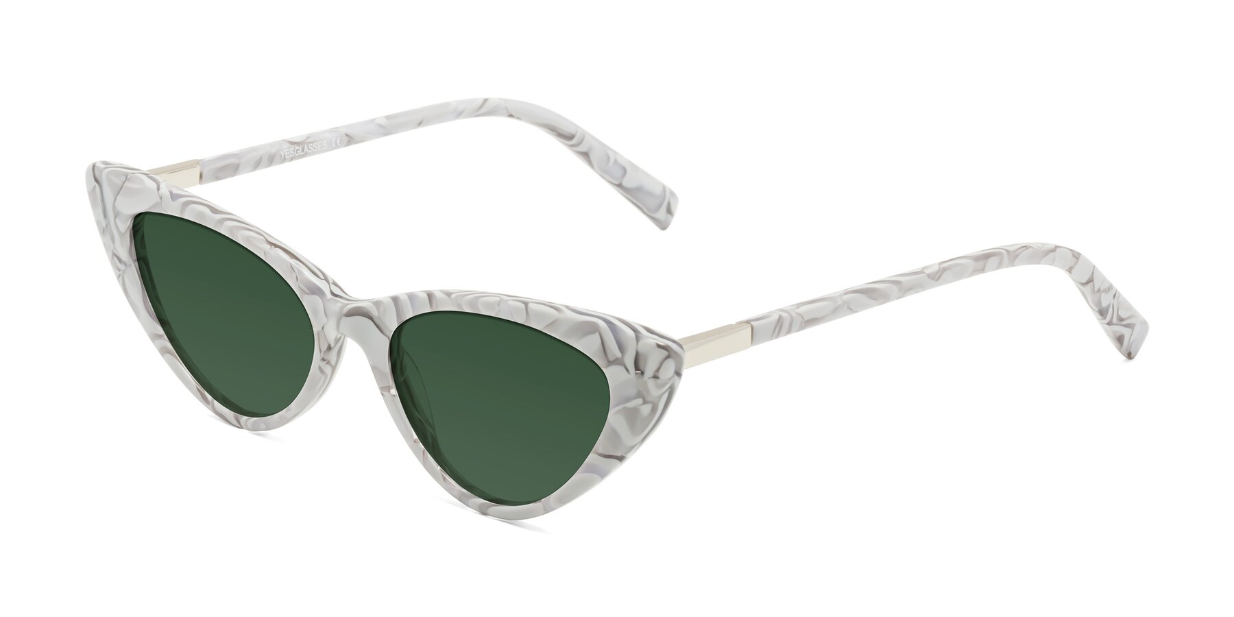 Angle of Sparks in White Floral with Green Tinted Lenses