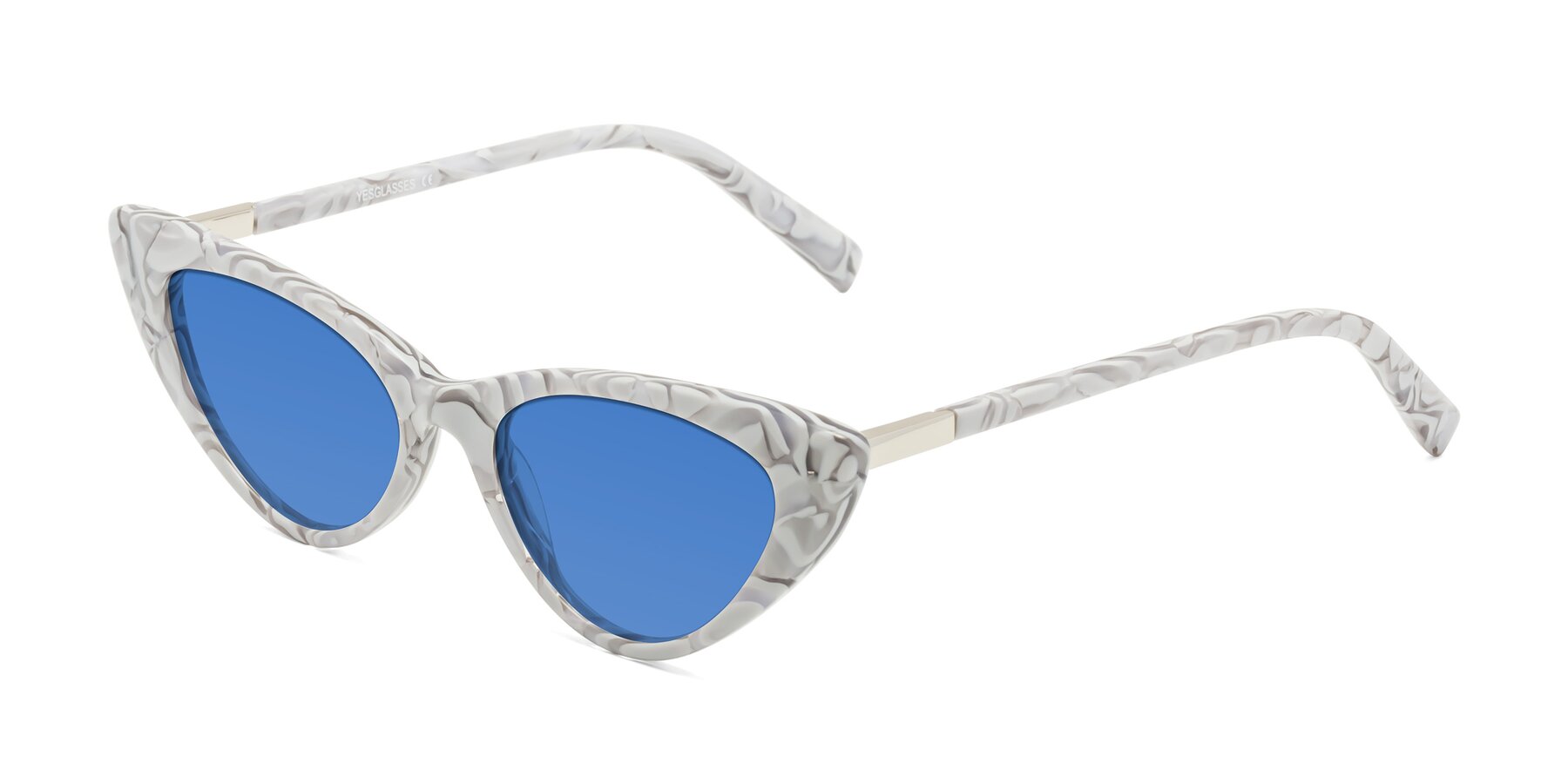 Angle of Sparks in White Floral with Blue Tinted Lenses