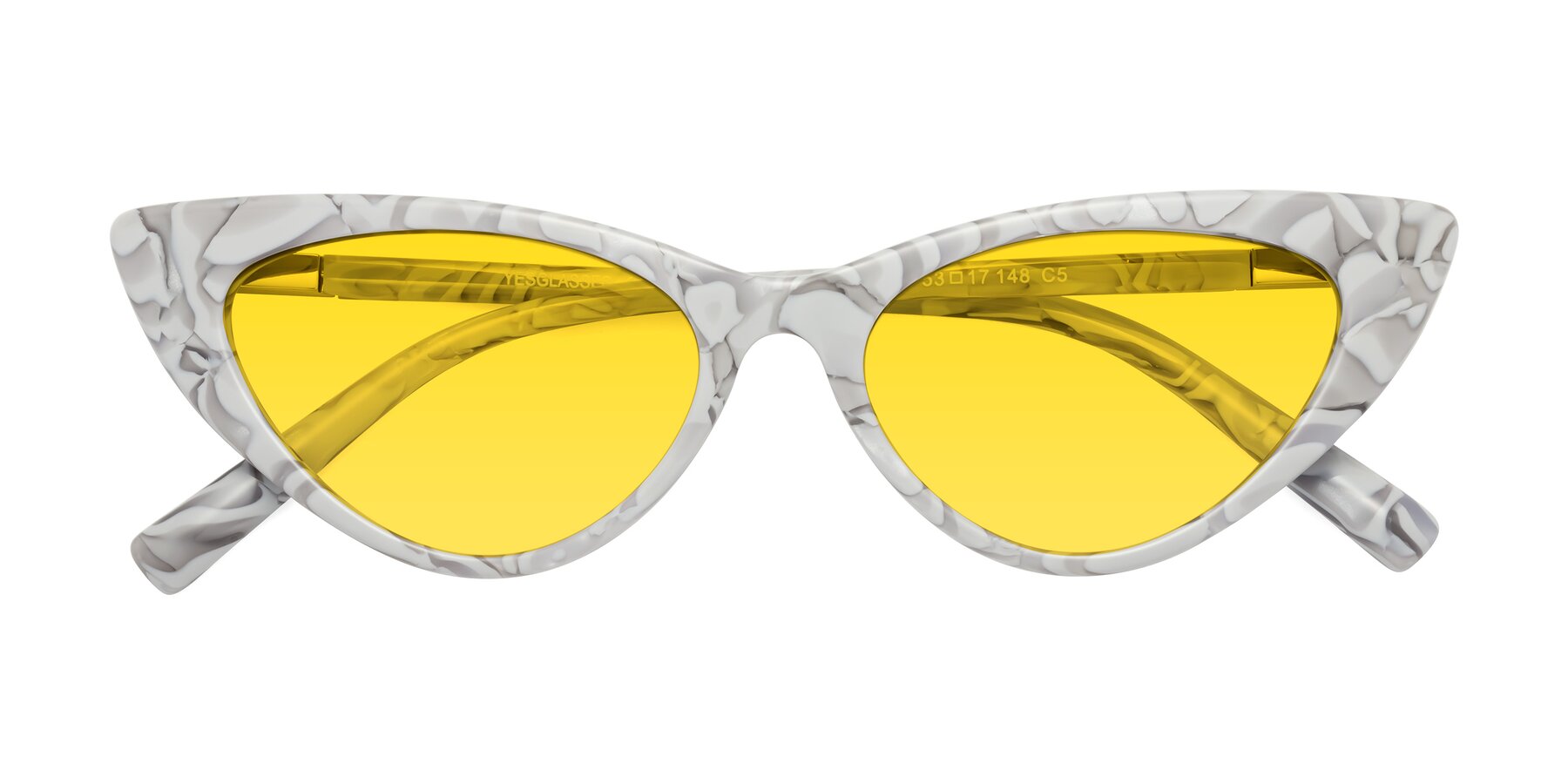 Folded Front of Sparks in White Floral with Yellow Tinted Lenses