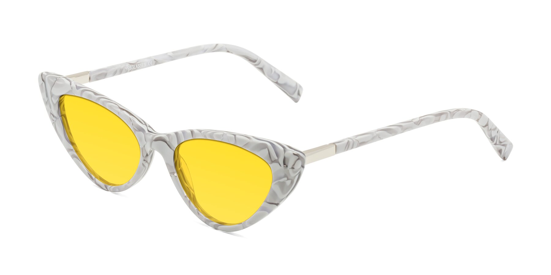 Angle of Sparks in White Floral with Yellow Tinted Lenses