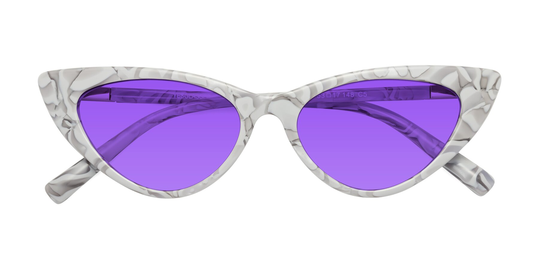 Folded Front of Sparks in White Floral with Purple Tinted Lenses