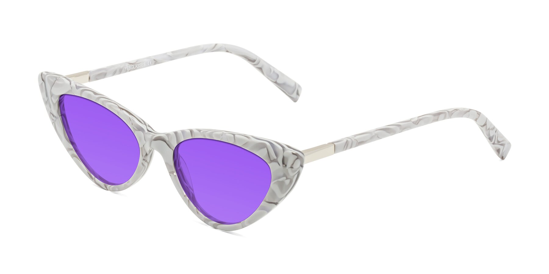 Angle of Sparks in White Floral with Purple Tinted Lenses