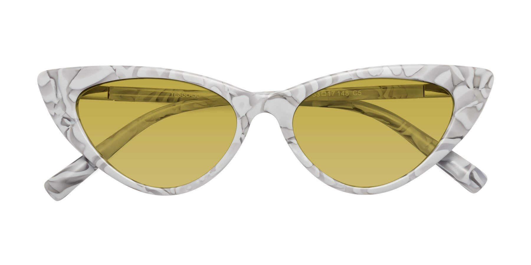 Folded Front of Sparks in White Floral with Champagne Tinted Lenses