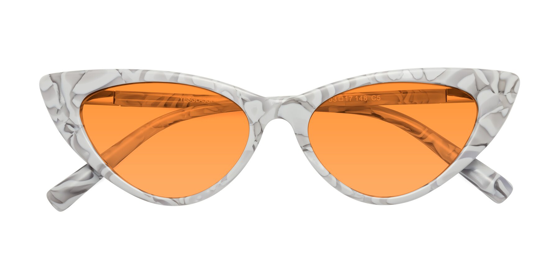 Folded Front of Sparks in White Floral with Orange Tinted Lenses