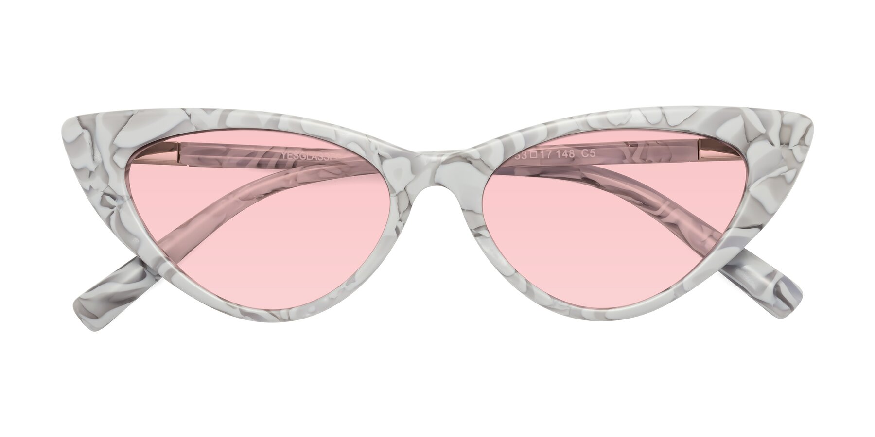 Folded Front of Sparks in White Floral with Light Garnet Tinted Lenses