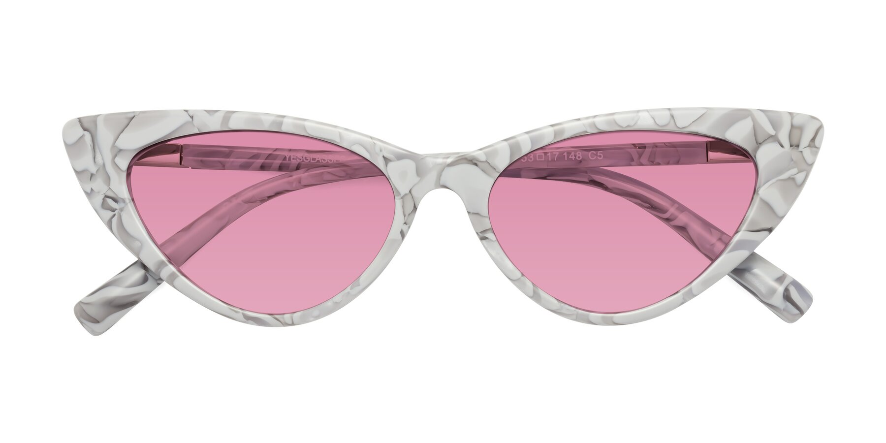 Folded Front of Sparks in White Floral with Medium Wine Tinted Lenses