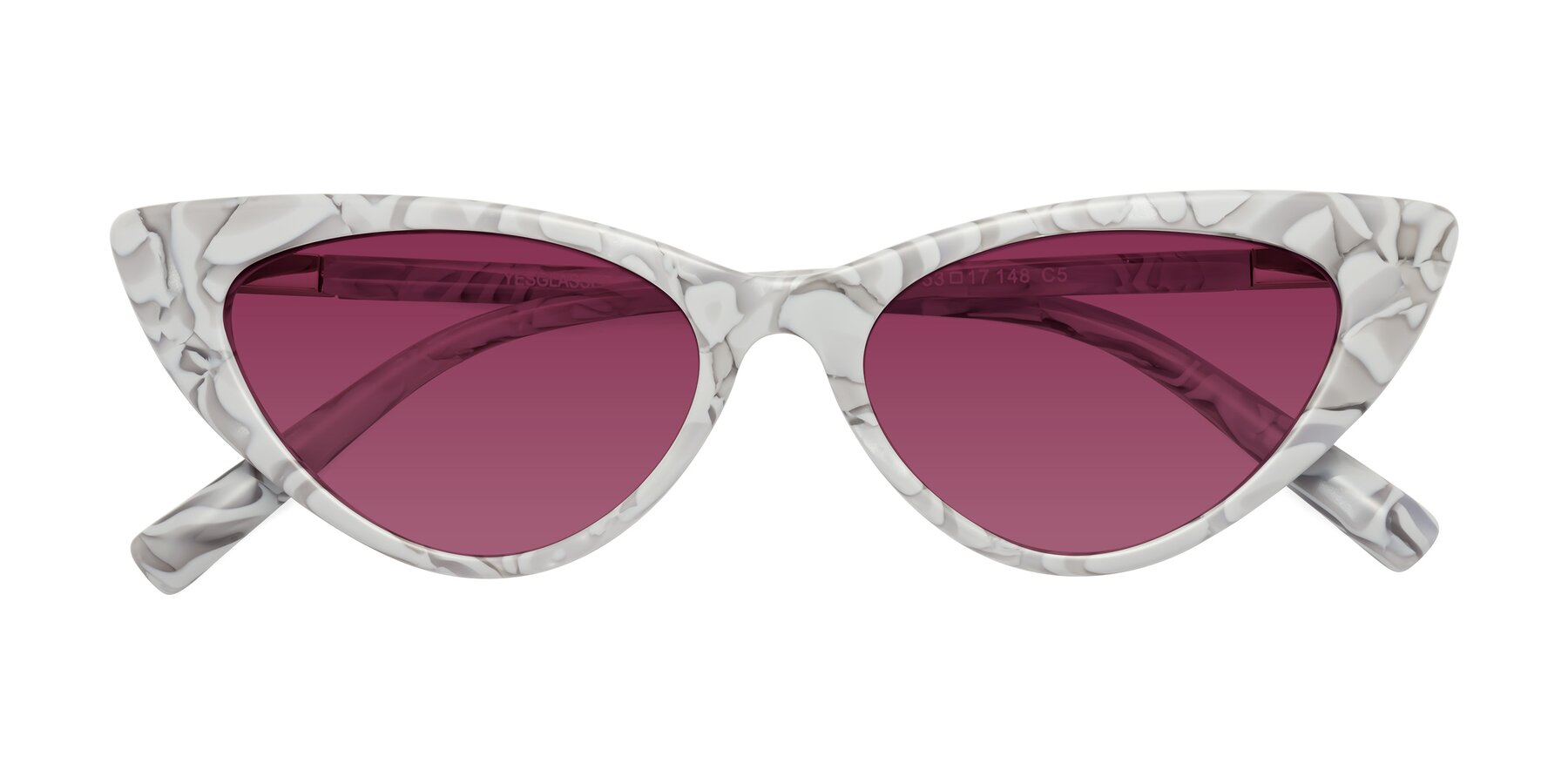 Folded Front of Sparks in White Floral with Wine Tinted Lenses