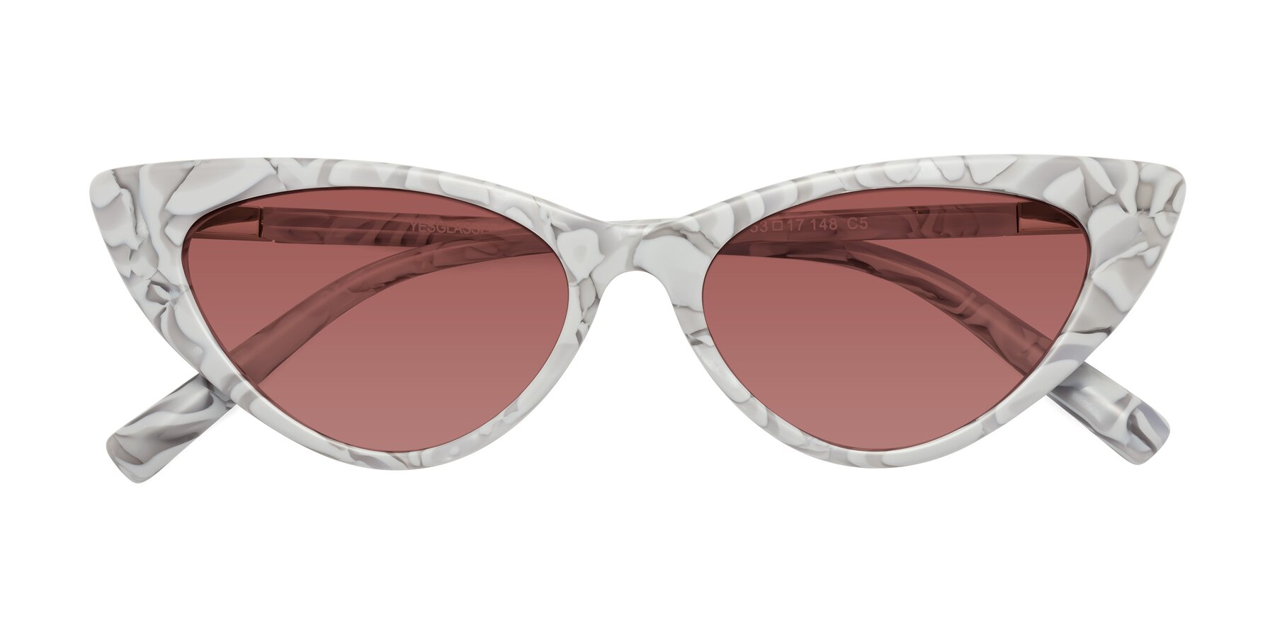 Folded Front of Sparks in White Floral with Garnet Tinted Lenses