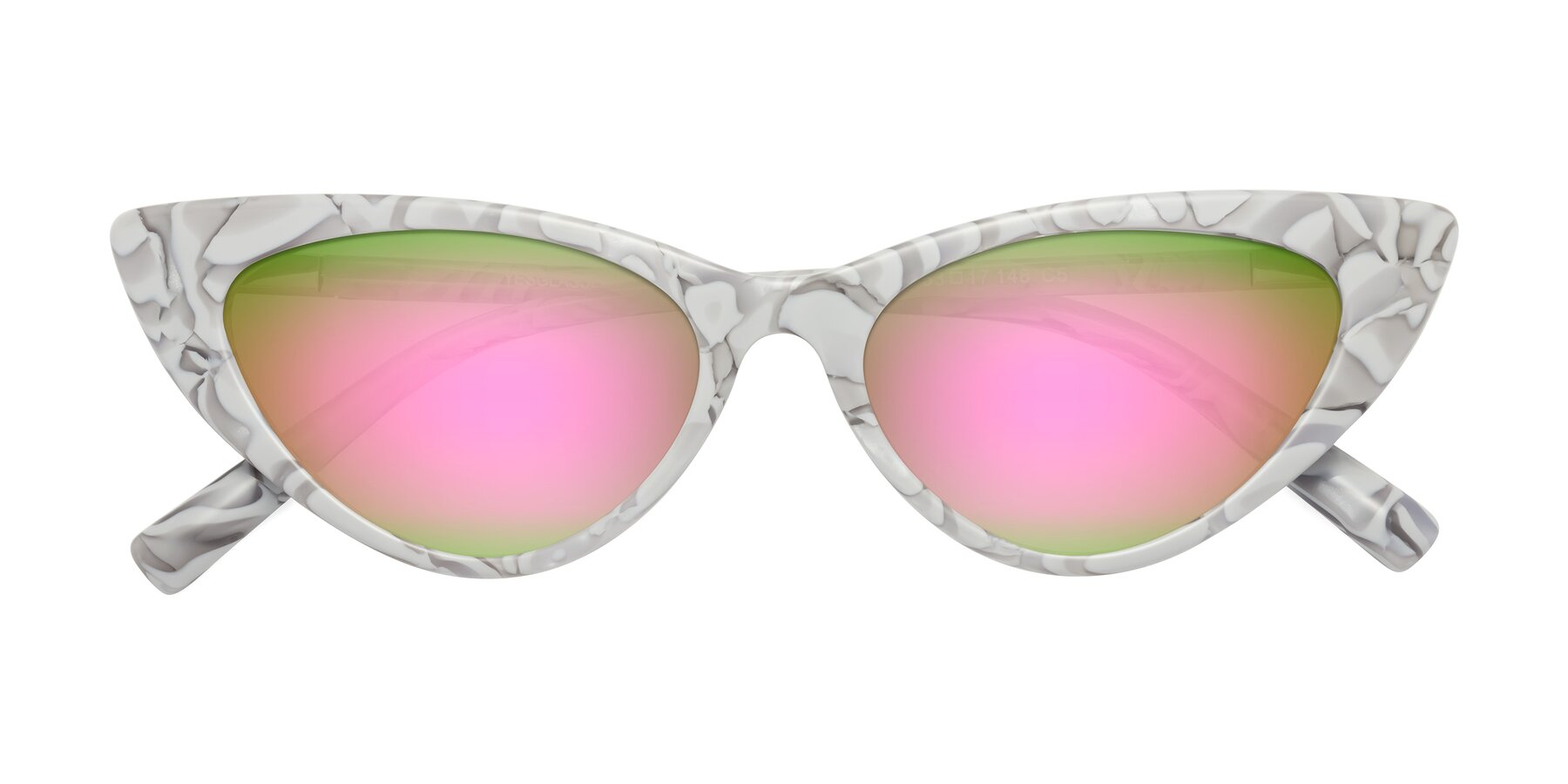 Folded Front of Sparks in White Floral with Pink Mirrored Lenses