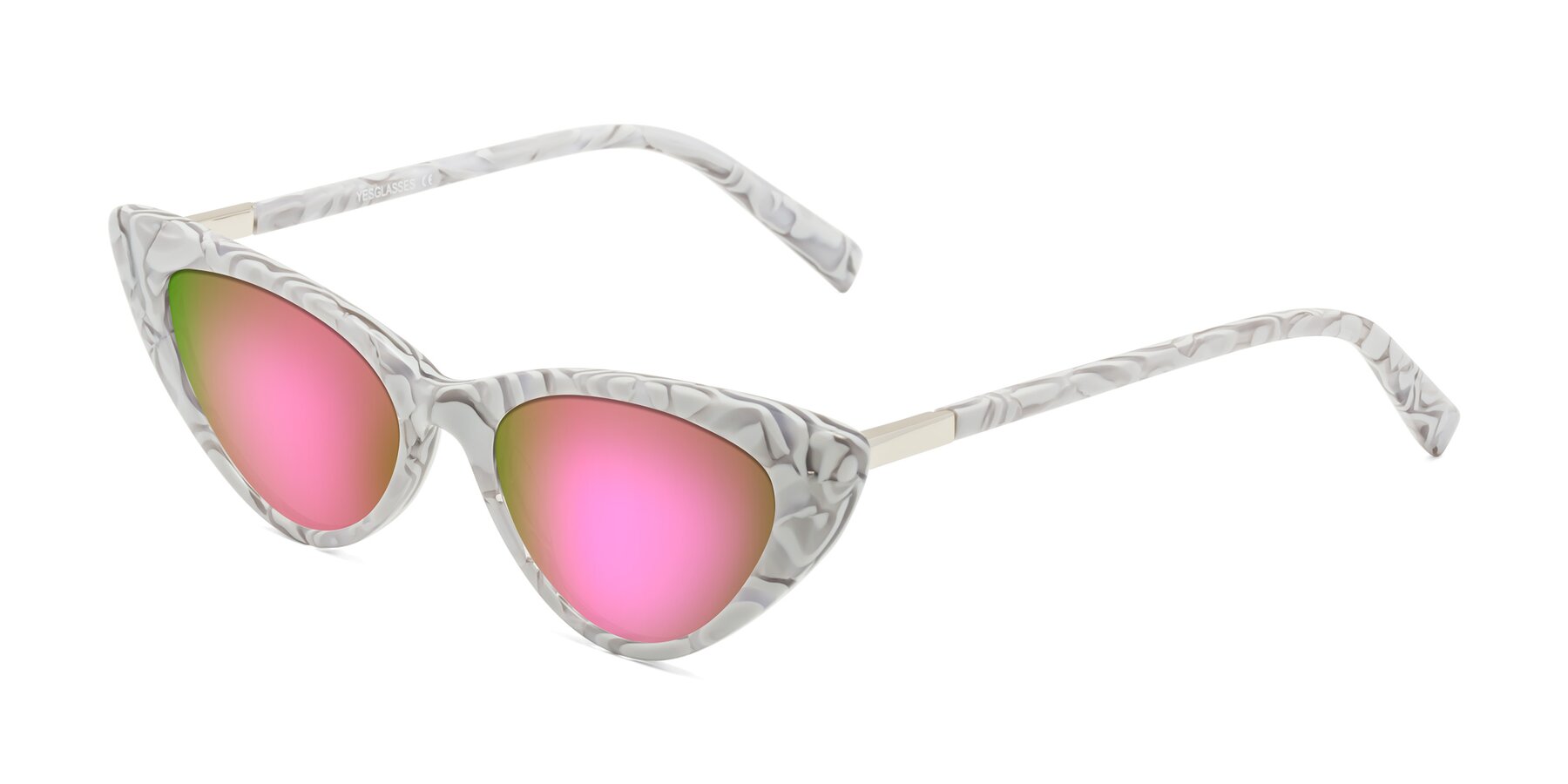 Angle of Sparks in White Floral with Pink Mirrored Lenses