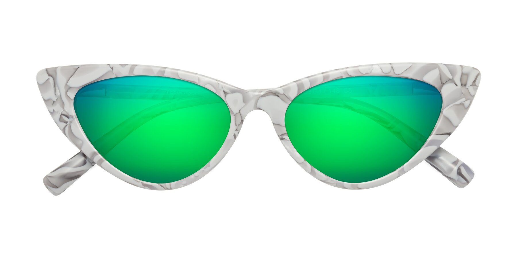 Folded Front of Sparks in White Floral with Green Mirrored Lenses