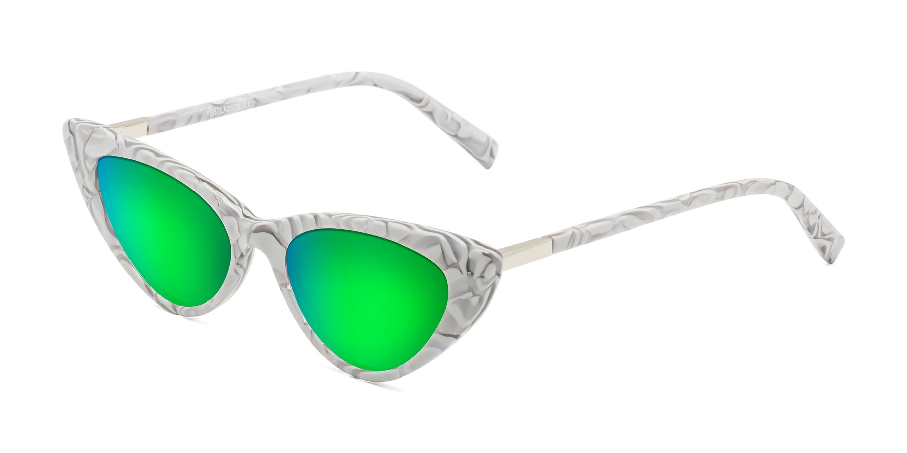 Angle of Sparks in White Floral with Green Mirrored Lenses