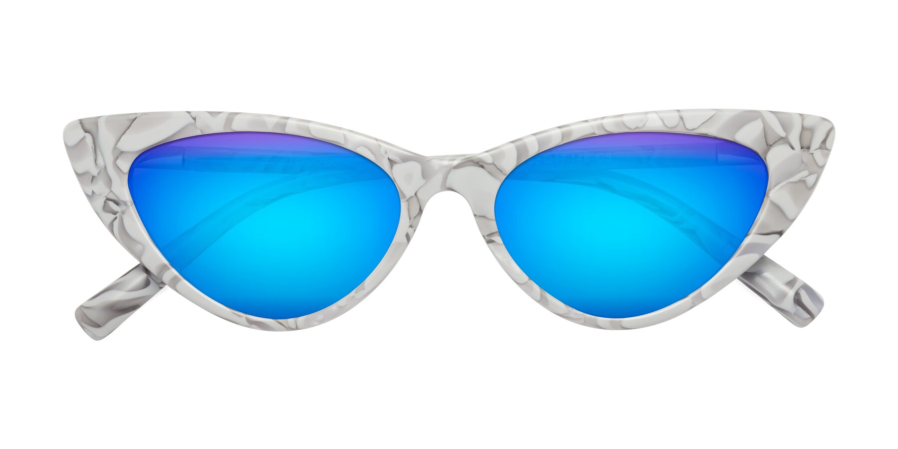 Folded Front of Sparks in White Floral with Blue Mirrored Lenses