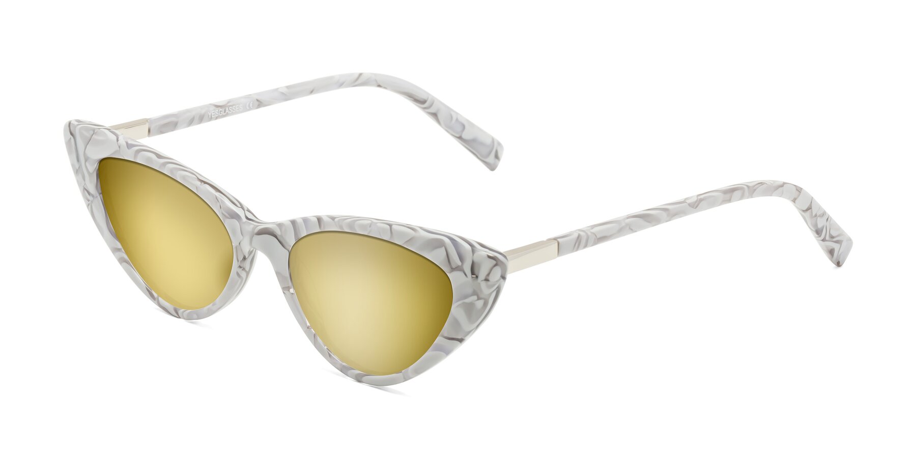 Angle of Sparks in White Floral with Gold Mirrored Lenses