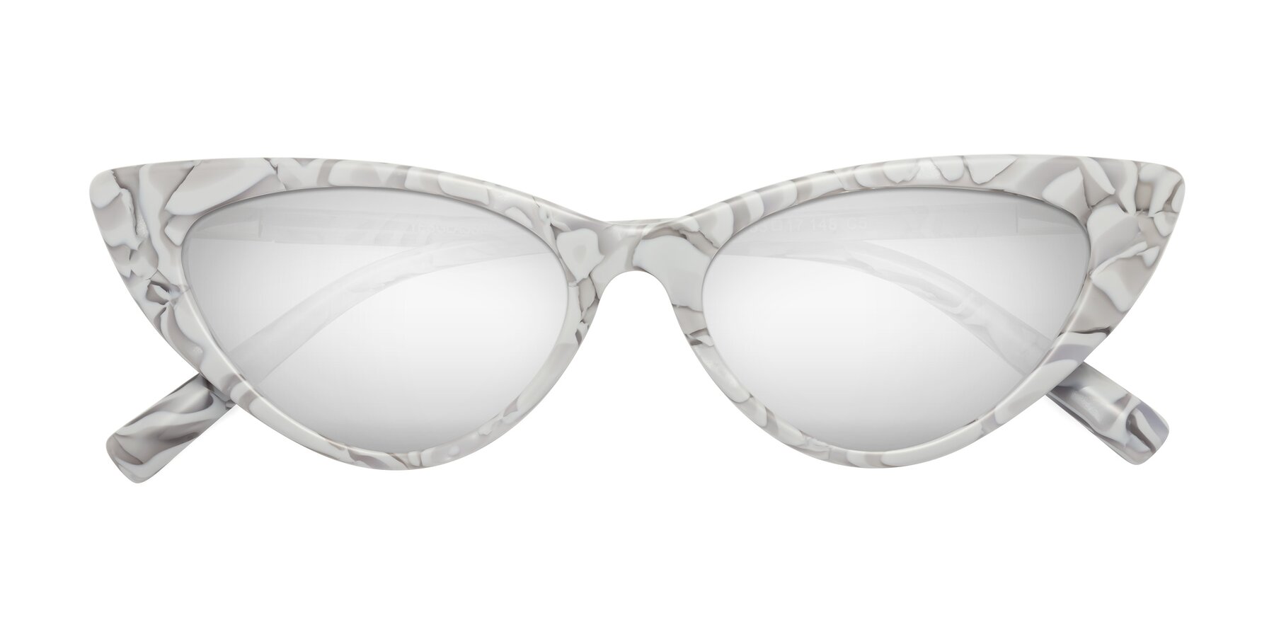 Folded Front of Sparks in White Floral with Silver Mirrored Lenses