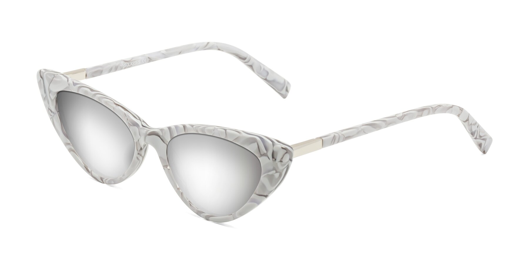 Angle of Sparks in White Floral with Silver Mirrored Lenses