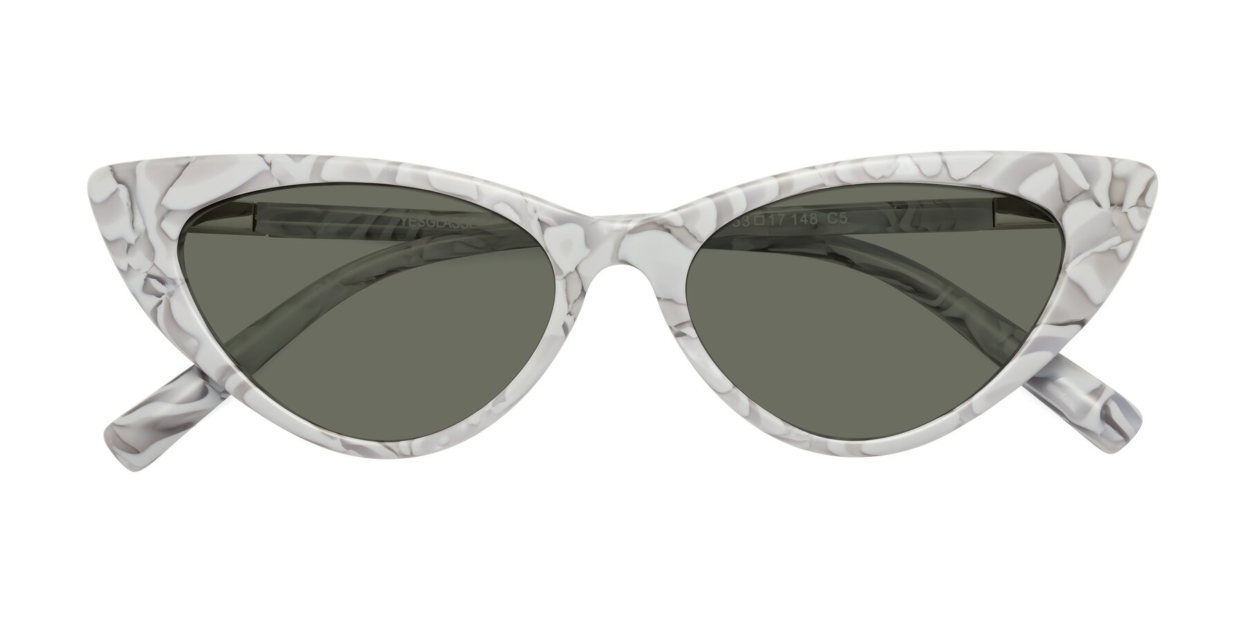 Folded Front of Sparks in White Floral with Gray Polarized Lenses