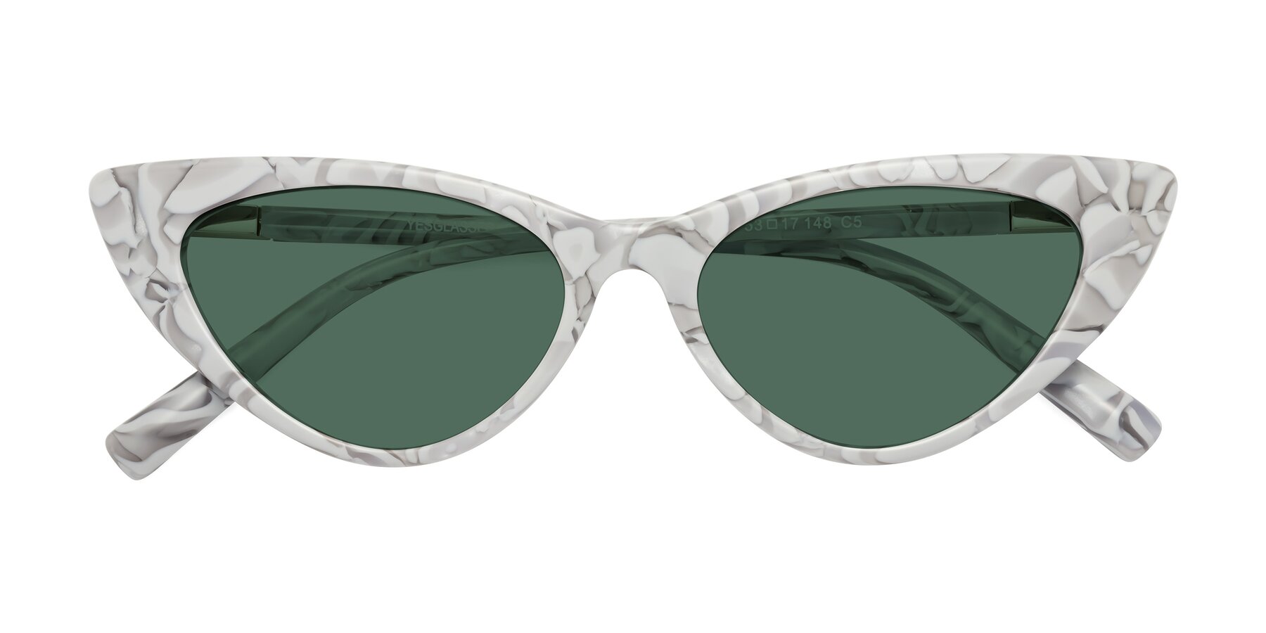 Folded Front of Sparks in White Floral with Green Polarized Lenses