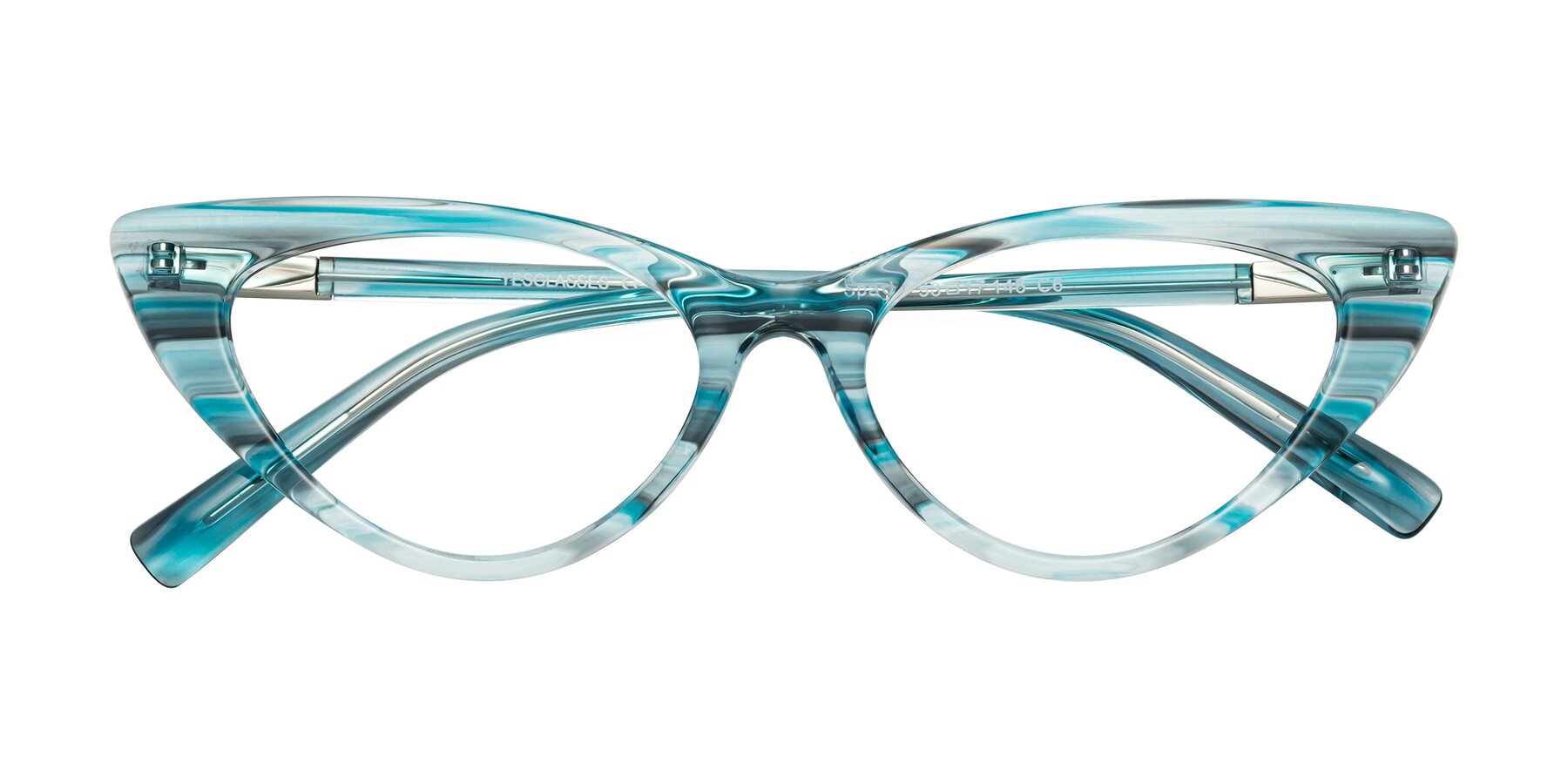 Folded Front of Sparks in Cyan Striped with Clear Reading Eyeglass Lenses