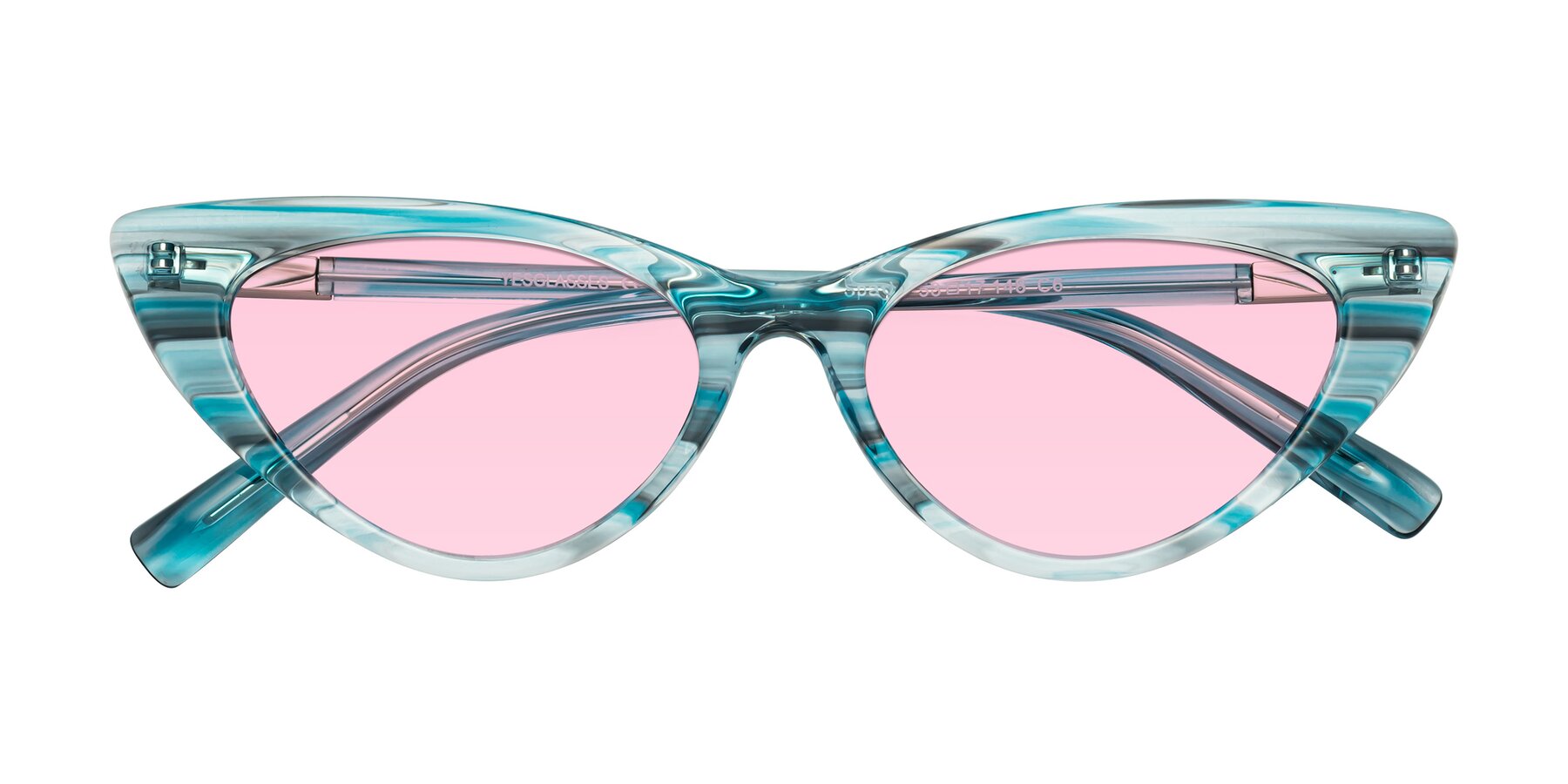 Folded Front of Sparks in Cyan Striped with Light Pink Tinted Lenses