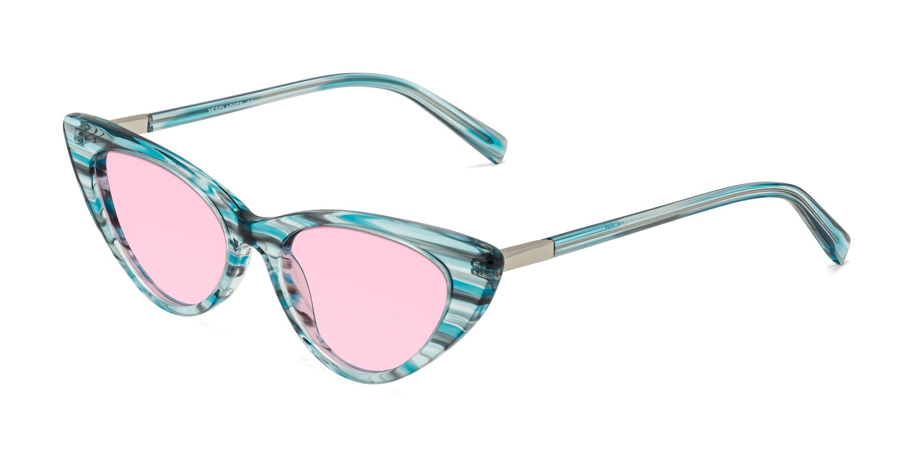 Angle of Sparks in Cyan Striped with Light Pink Tinted Lenses