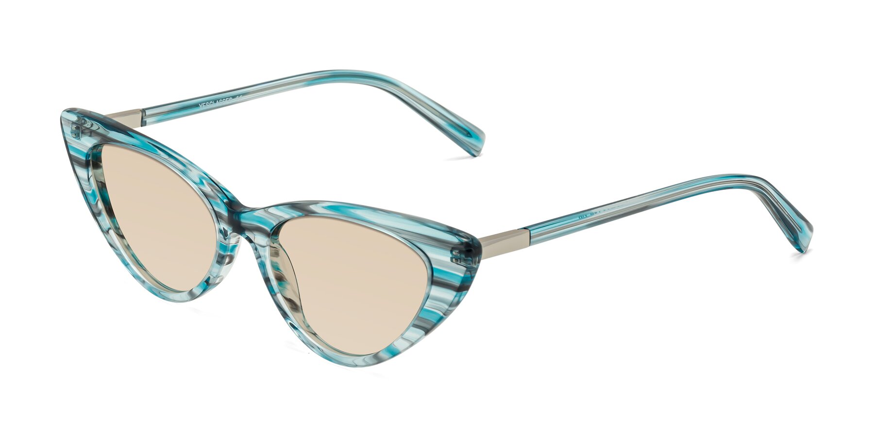 Angle of Sparks in Cyan Striped with Light Brown Tinted Lenses