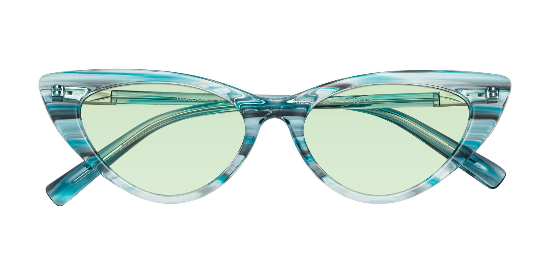 Folded Front of Sparks in Cyan Striped with Light Green Tinted Lenses