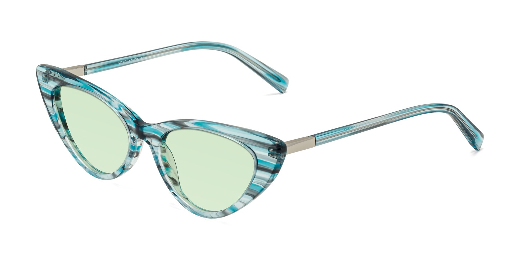 Angle of Sparks in Cyan Striped with Light Green Tinted Lenses