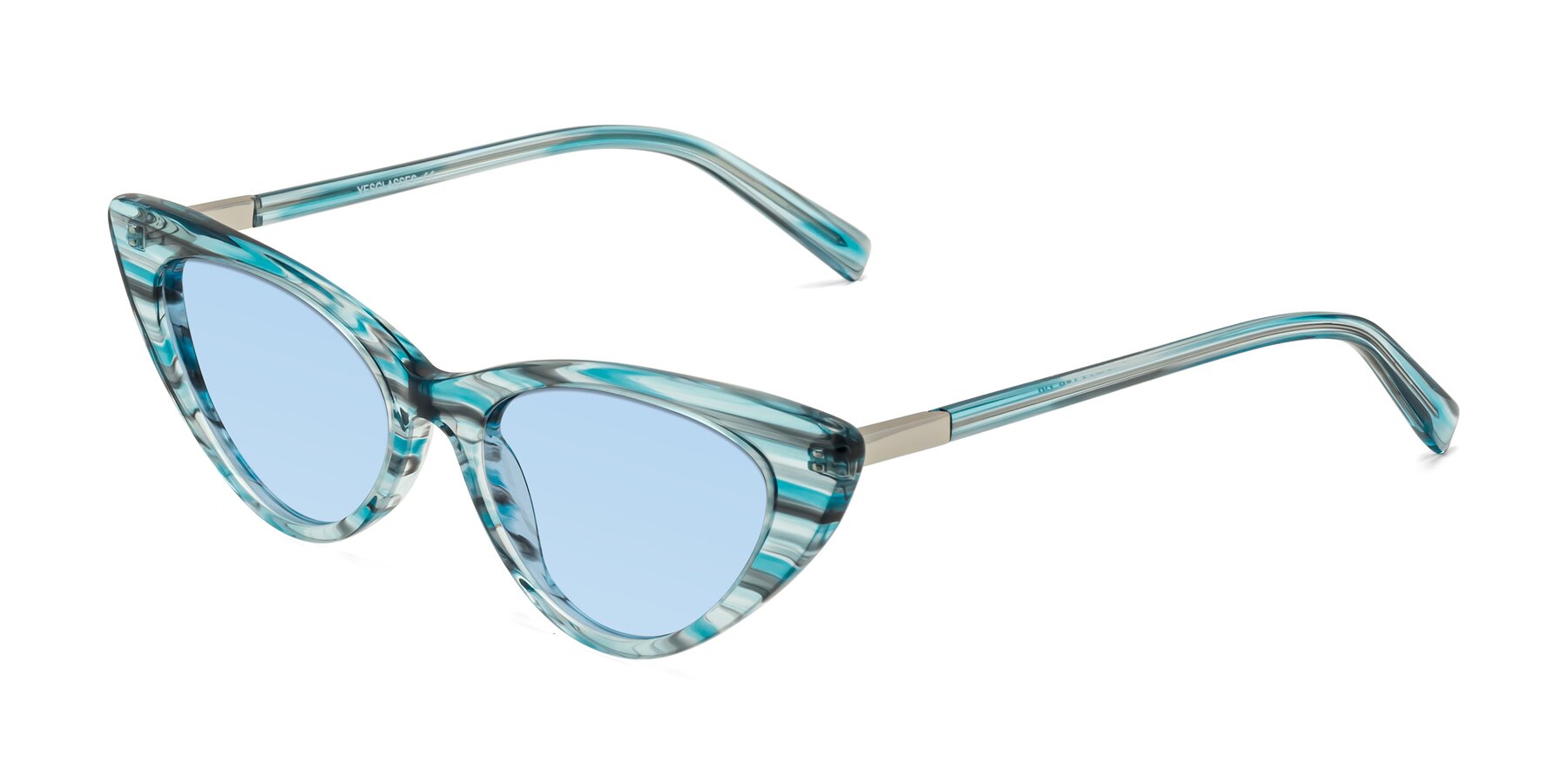 Angle of Sparks in Cyan Striped with Light Blue Tinted Lenses