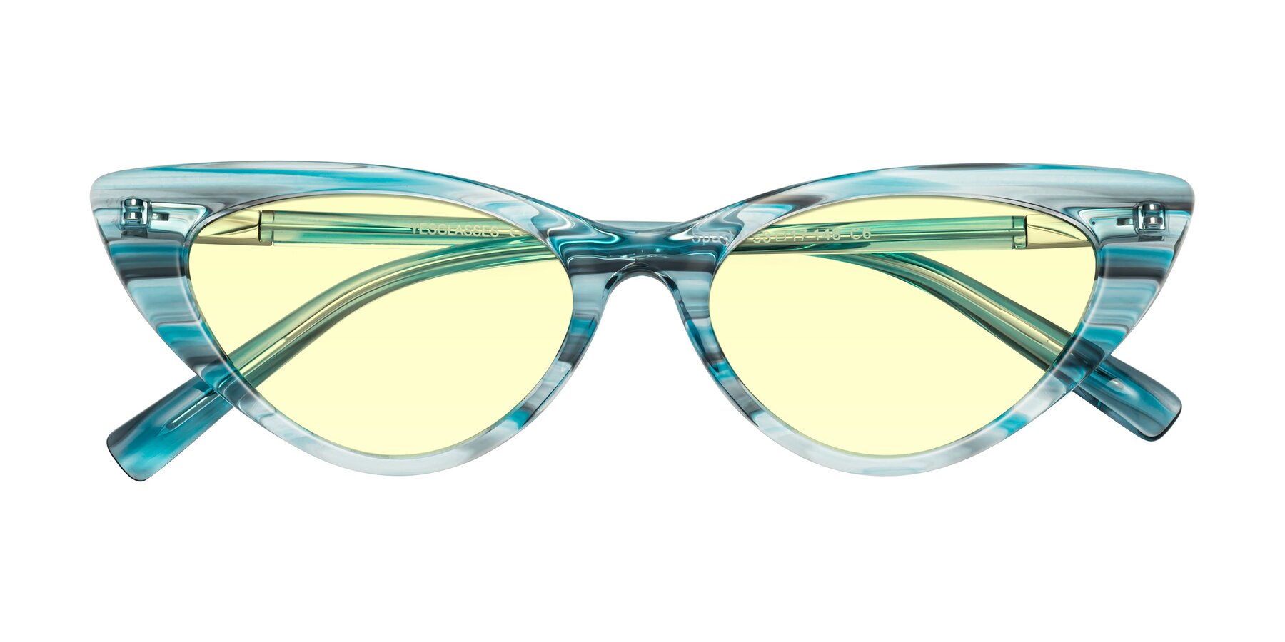 Folded Front of Sparks in Cyan Striped with Light Yellow Tinted Lenses