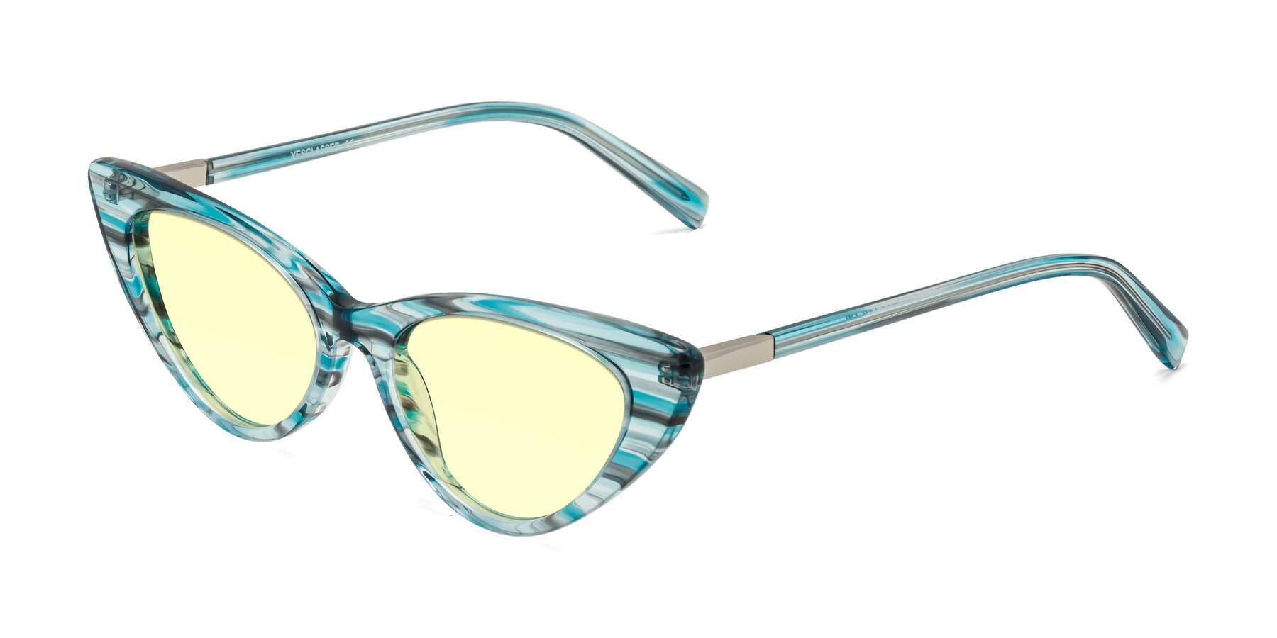 Angle of Sparks in Cyan Striped with Light Yellow Tinted Lenses